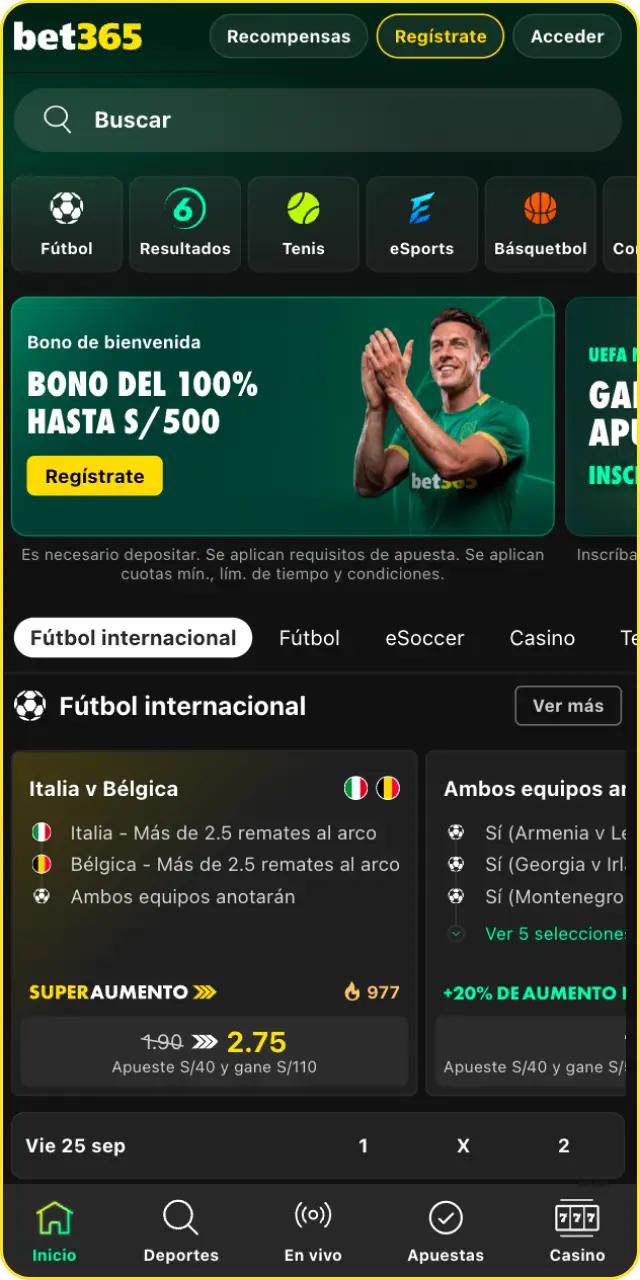 Explora la cómoda interfaz y navegación de la Bet365 App para apostar.