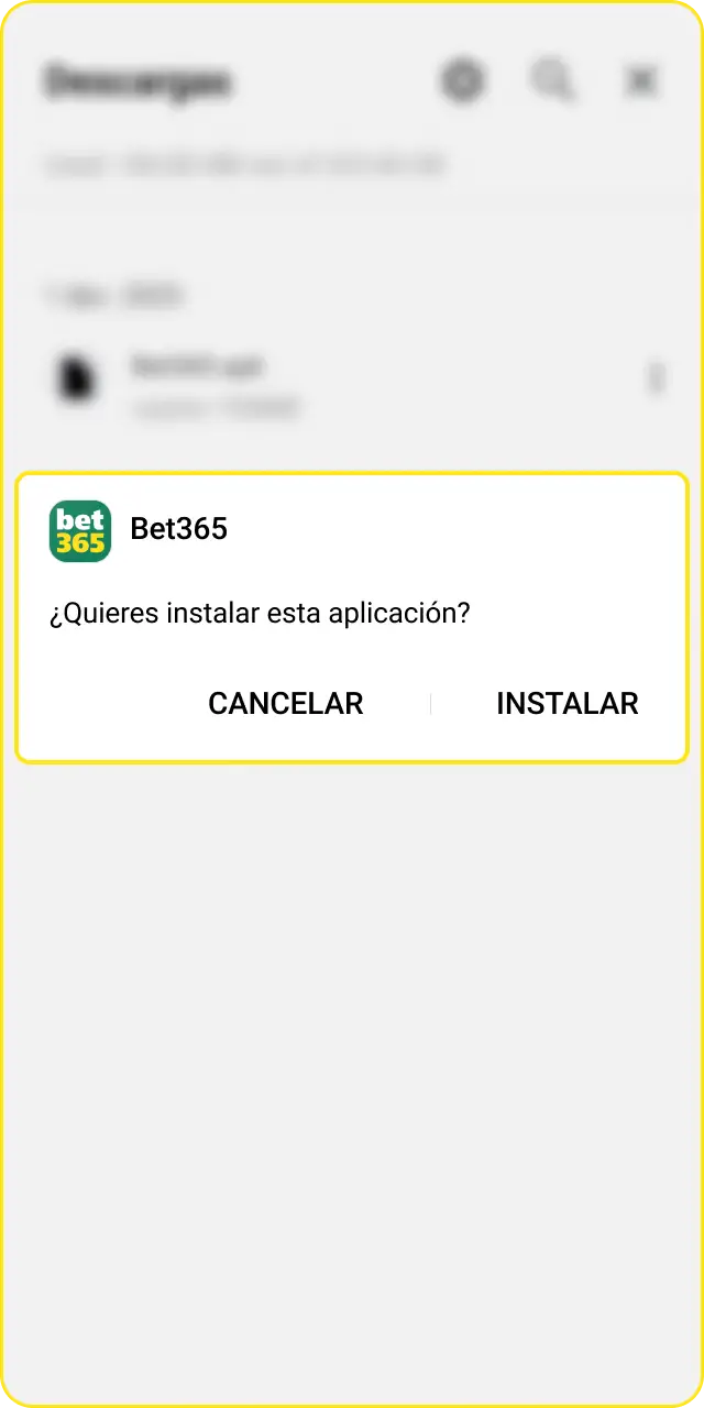 Confirma la instalación segura tras descargar el APK de Bet365 para Android.