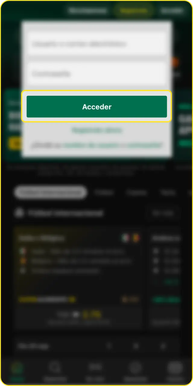 Confirma tu acceso y finaliza el inicio de sesión en la App Bet365.