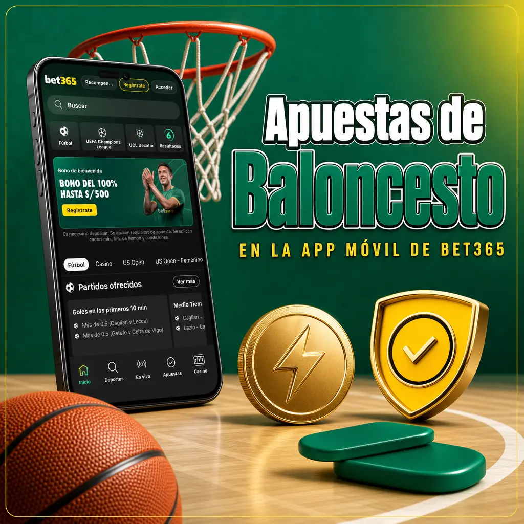 Apuestas de baloncesto en vivo y pre-partido en la app móvil de Bet365 para Android e iOS