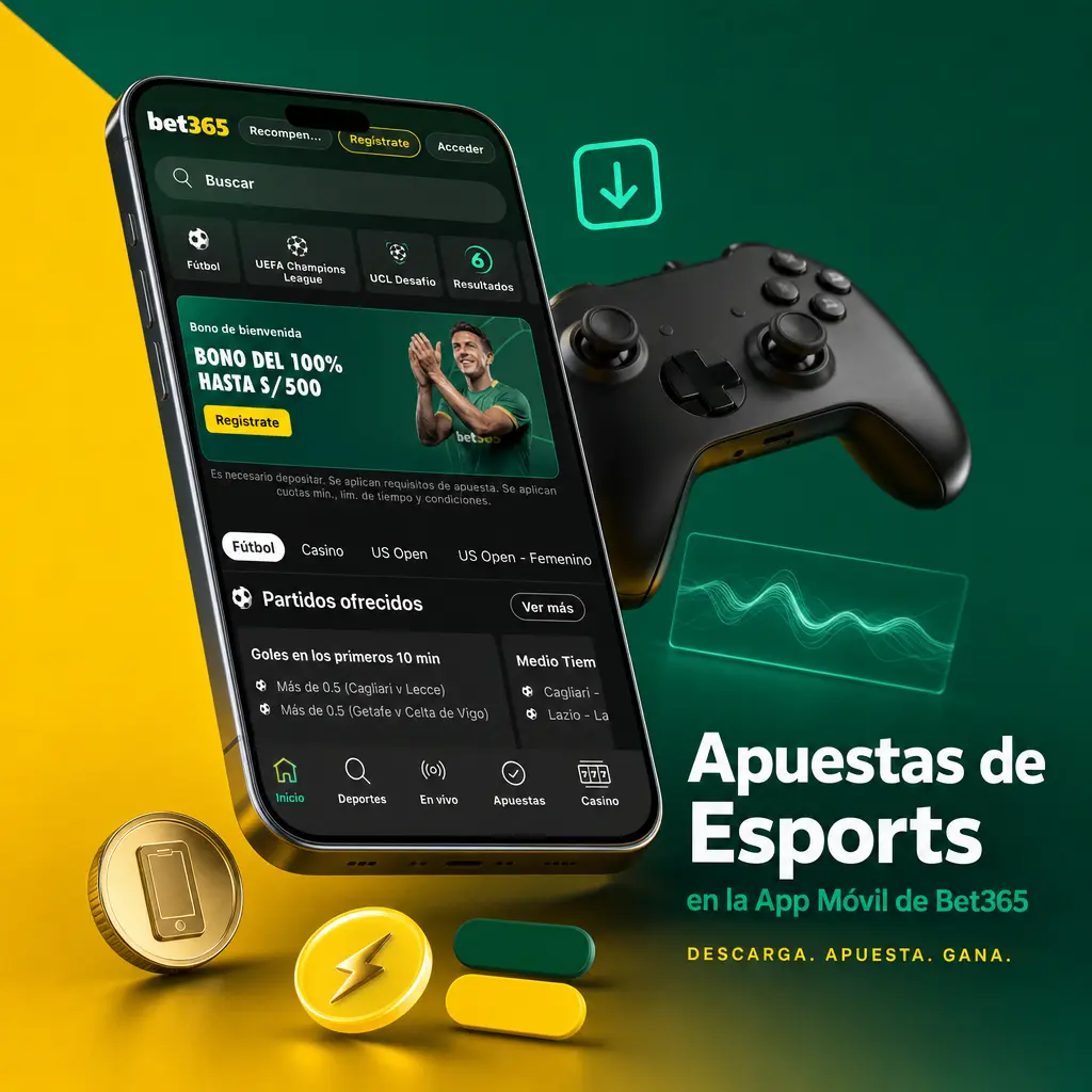 Apuestas de esports en vivo en la app móvil de Bet365, con marcador y transmisión de partidas en tiempo real