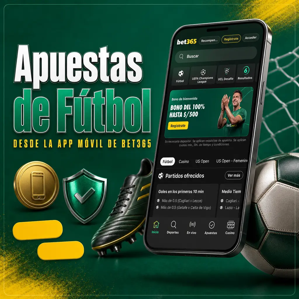 Apuestas de fútbol en la app móvil de Bet365: partidos del día y opción de apostar en vivo con cuotas actualizadas.