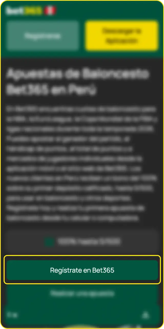 Crea o inicia sesión en tu cuenta antes de ver cómo apostar en baloncesto en Bet365.