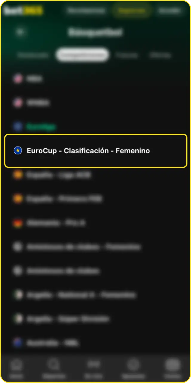 Selecciona un partido y un mercado al descubrir cómo apostar en baloncesto en Bet365.