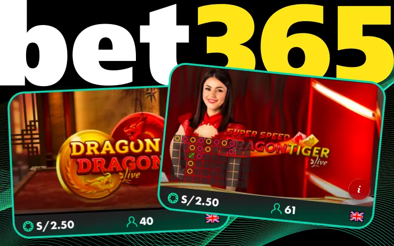 Disfruta la rapidez de las rondas en Dragon Tiger en Vivo con Bet365.
