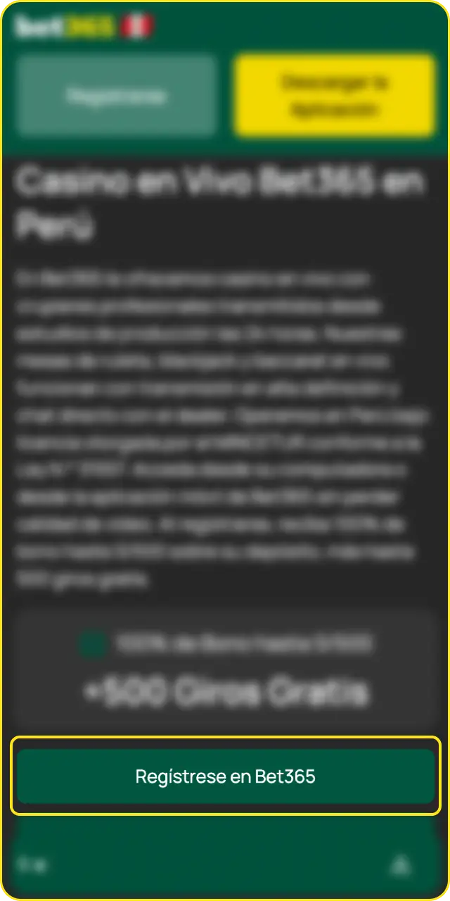 Regístrese y verifique su cuenta para continuar con la guía de cómo empezar a jugar casino en vivo en Bet365.