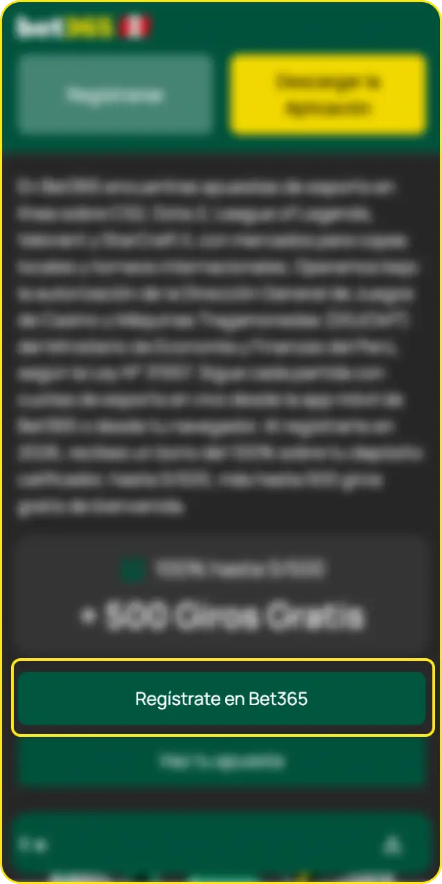 Regístrate y verifica tu cuenta para avanzar en cómo empezar a apostar en esports en Bet365.