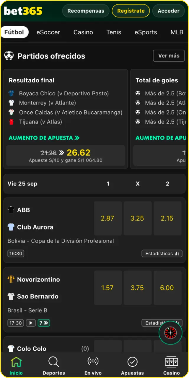 Elige un partido y un mercado al explorar las opciones de cómo apostar en fútbol en Bet365.