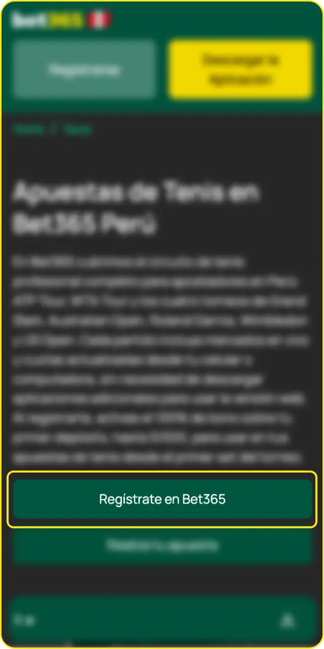 Crea o inicia sesión en tu cuenta para empezar con el proceso de cómo apostar al tenis en Bet365.